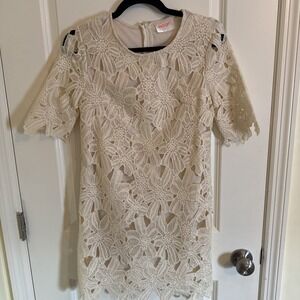 White Floral Lace Mini Dress Moon Size Medium Boho Cottage Core
